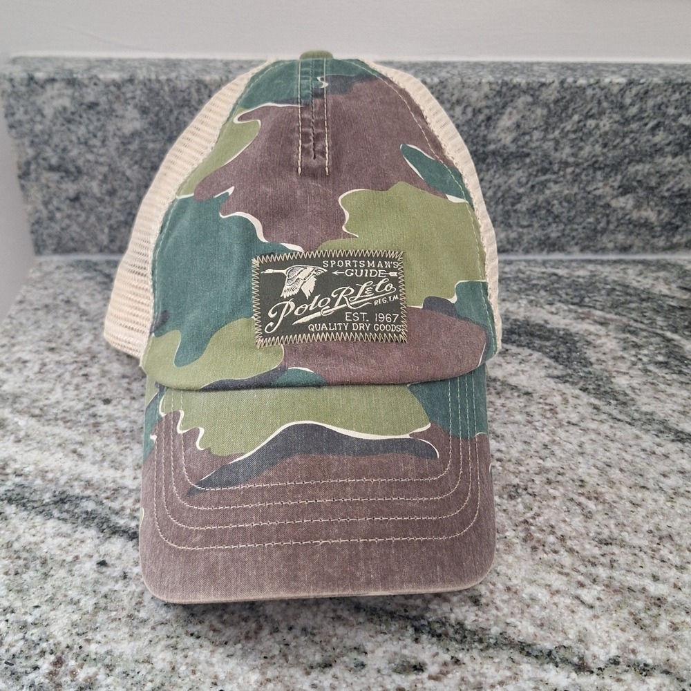 Polo Ralph Lauren Sportsman Guide Trucker Hat Camo Mesh Duck Patch Green OSFA